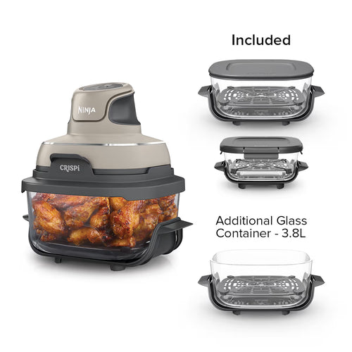 Ninja CRISPi 4-in-1 Portable Glass Air Fryer - Stone & extra TempWare Glass Container Bundle