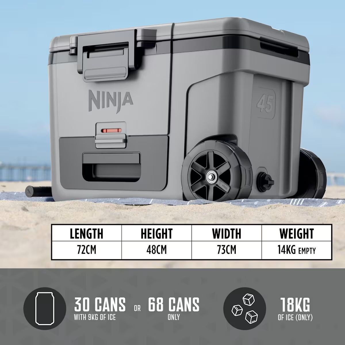 Ninja FrostVault 45QT/42L Wheeled Cooler with Dry Zone, Slate Grey FB245UKGY