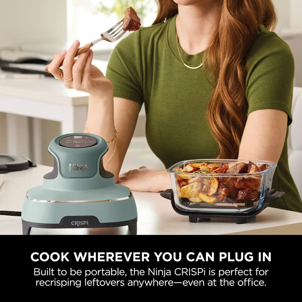 Ninja CRISPi 4-in-1 Portable Glass Air Fryer - Sage & extra TempWare Glass Container Bundle