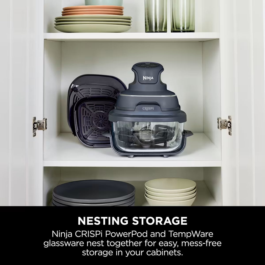 Ninja CRISPi 4-in-1 Portable Glass Air Fryer - Cyber Space & extra TempWare Glass Container Bundle
