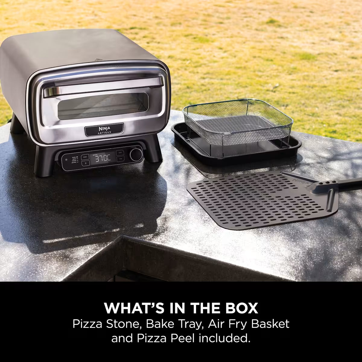 Ninja Artisan Electric Outdoor Pizza Oven & Air Fryer, Stand and Cover Bundle