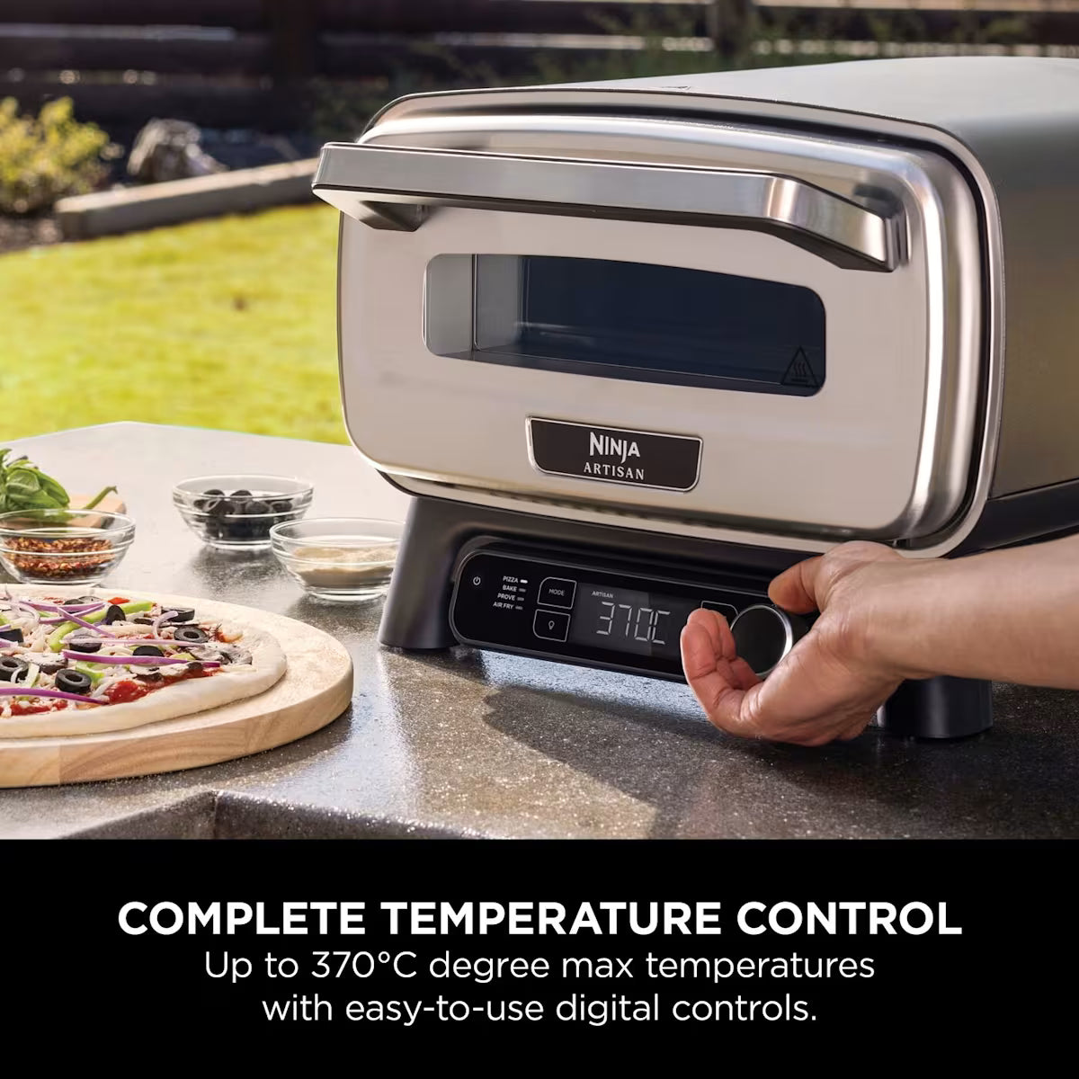 Ninja Artisan Electric Outdoor Pizza Oven & Air Fryer, Stand and Cover Bundle