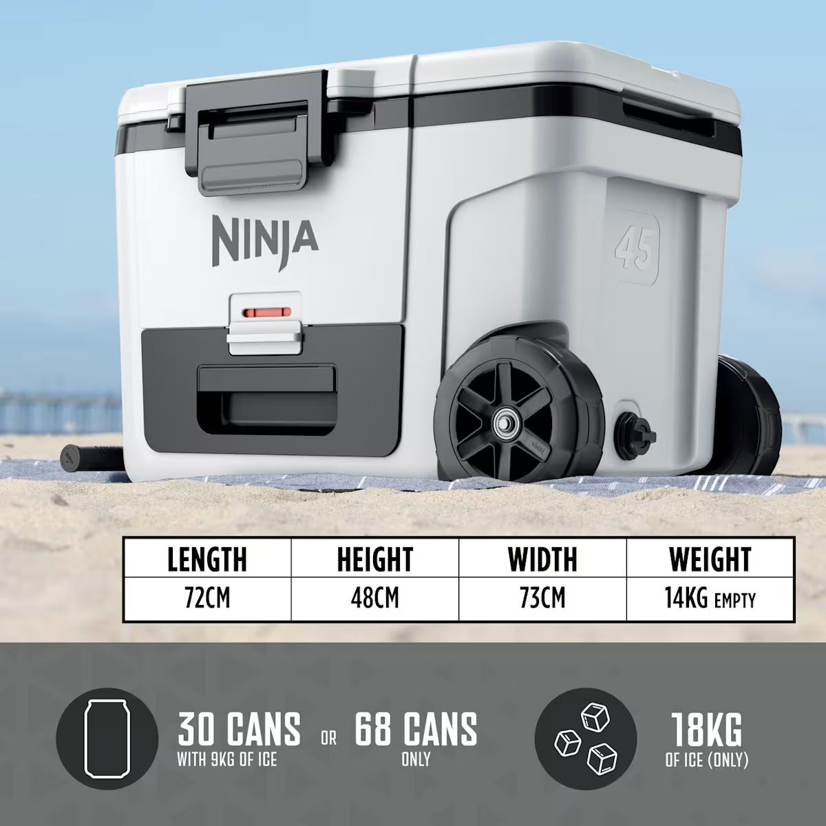 Ninja FrostVault 45QT/42L Wheeled Cooler, Ice Pack & Thirsti Bottle Bundle