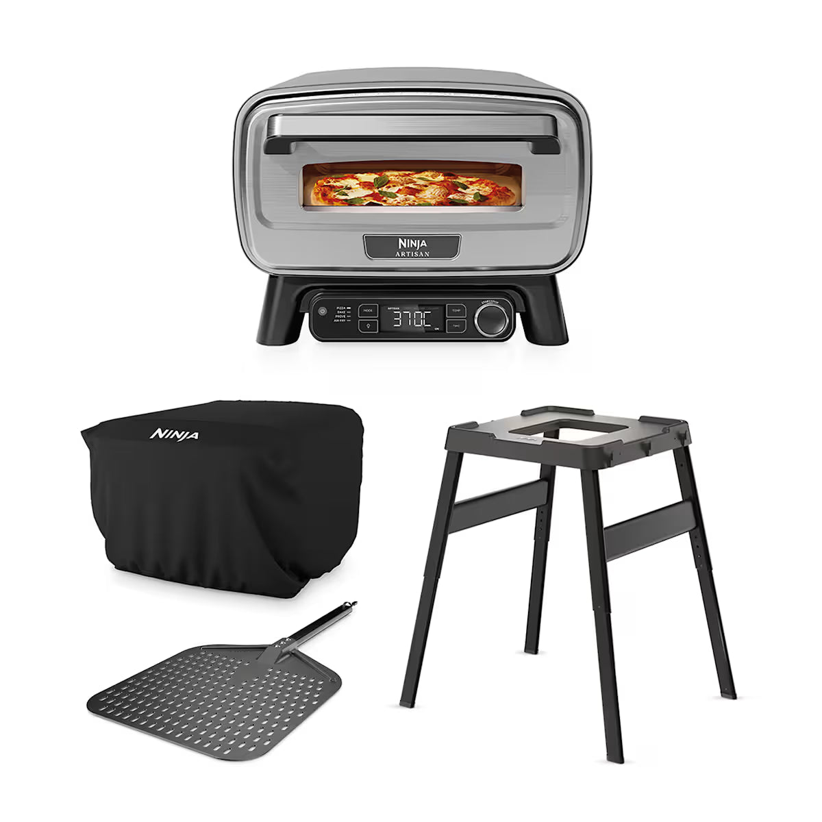 Ninja Artisan Electric Outdoor Pizza Oven & Air Fryer, Stand and Cover Bundle