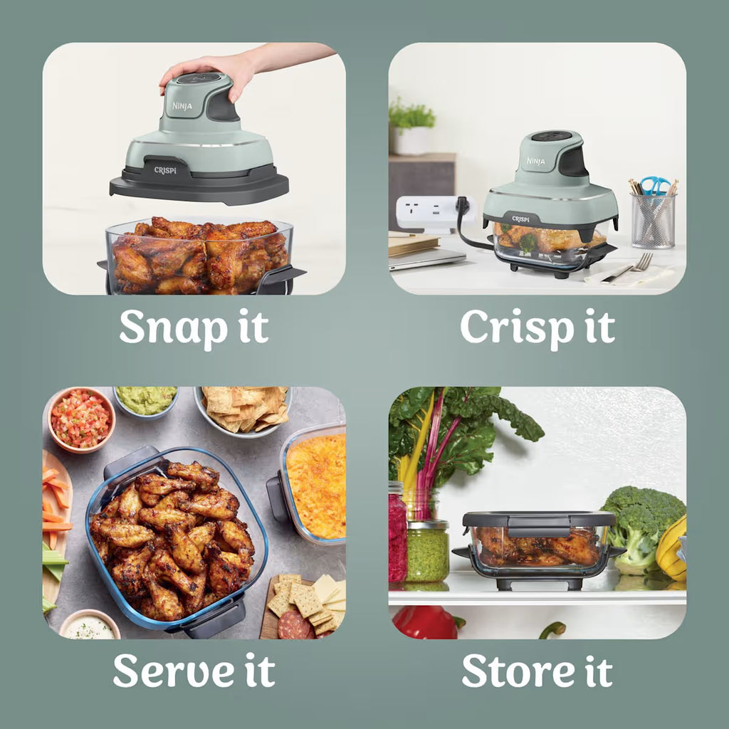 Ninja CRISPi 4-in-1 Portable Glass Air Fryer - Sage & extra TempWare Glass Container Bundle
