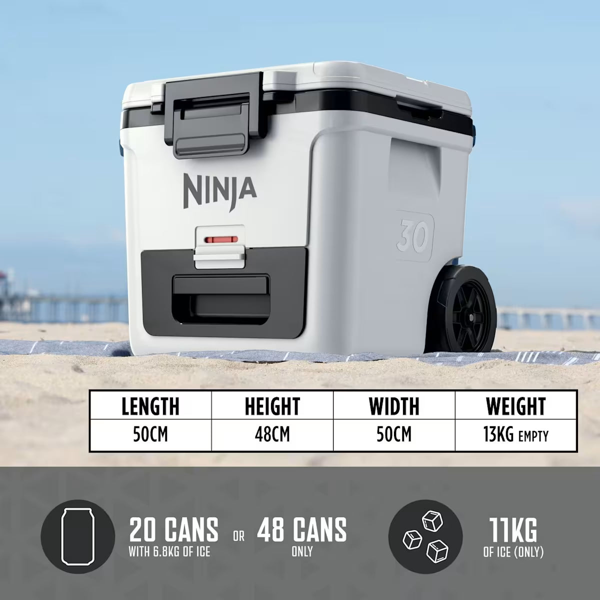Ninja FrostVault 30QT/28L Wheeled Cooler with Dry Zone, Cloud White FB230UKWH